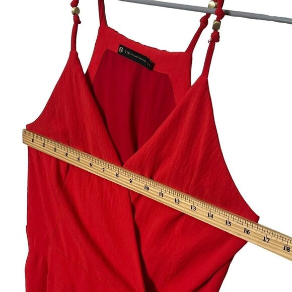 Vix Paula Hermanny Cyndi Wrap Midi Dress Women’s Size Large Red Crinkled Voile - Picture 15 of 16